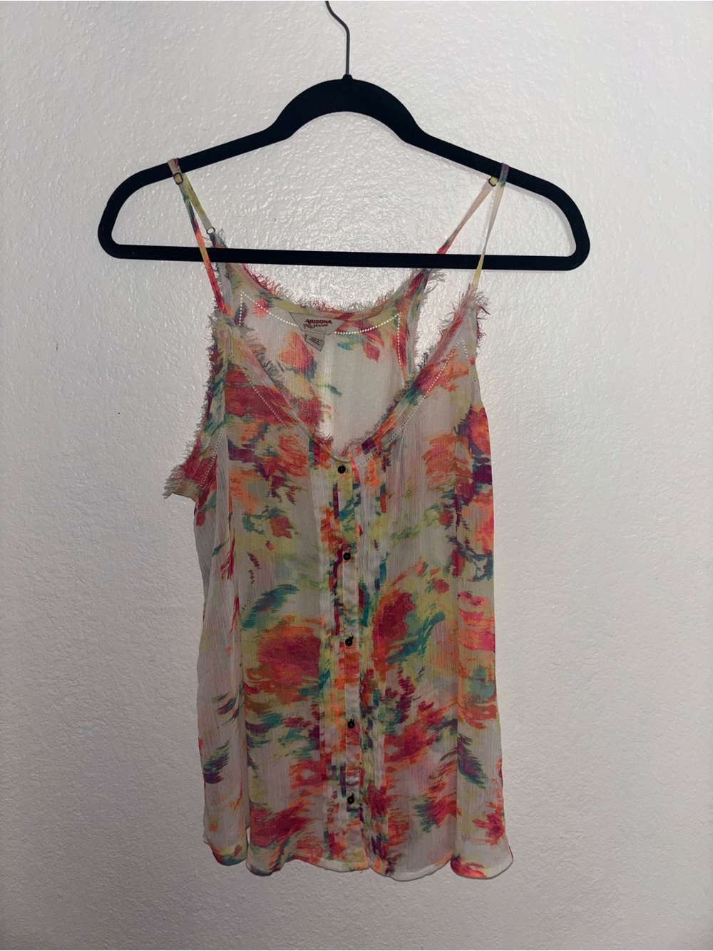 Arizona Jeans Sheer Floral Button-Front Camisole Tank Top - Neon Multicolor